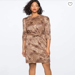 Eloquii Puff Sleeve Faux Suede Leopard Dress